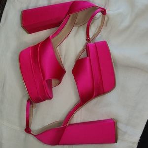 Pink platform open toe heels